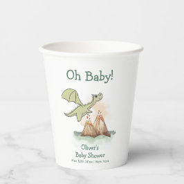 Watercolor Magic Dragon Mountain Boy Baby Dusche Pappbecher