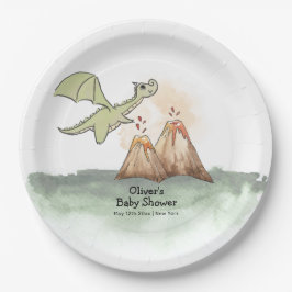 Watercolor Magic Dragon Mountain Boy Baby Dusche Pappteller