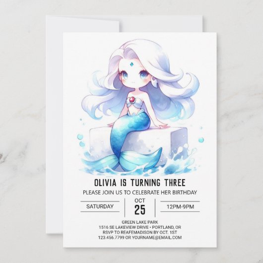 Watercolor Magic Mermaid Birthday Einladung (Vorderseite)