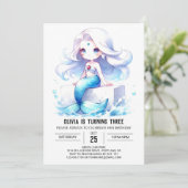 Watercolor Magic Mermaid Birthday Einladung (Stehend Vorderseite)