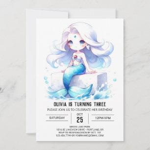 Watercolor Magic Mermaid Birthday Einladung