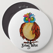 Watercolor Magical Owl mit Regenbogenfedern Button (Vorne & Hinten)