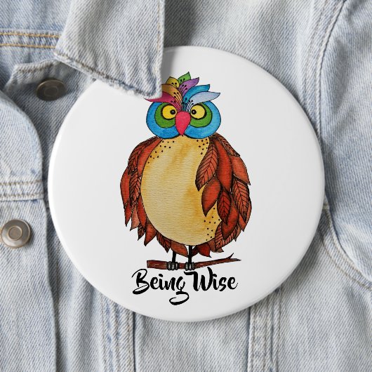 Watercolor Magical Owl mit Regenbogenfedern Button (Beispiel)