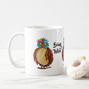 Watercolor Magical Owl mit Regenbogenfedern Kaffeetasse