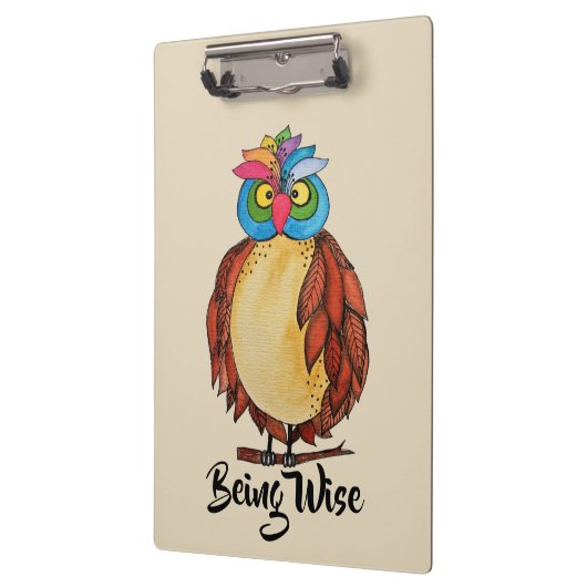 Watercolor Magical Owl mit Regenbogenfedern Klemmbrett (Links)