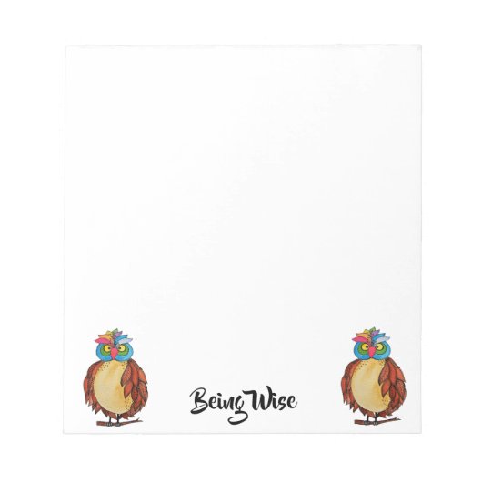 Watercolor Magical Owl mit Regenbogenfedern Notizblock (Vorderseite)