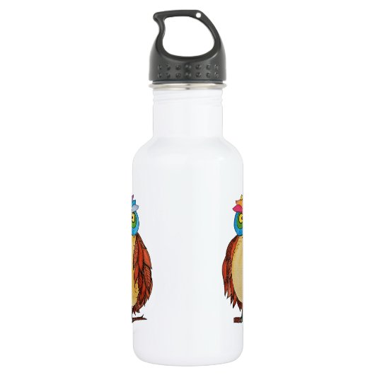 Watercolor Magical Owl mit Regenbogenfedern Trinkflasche (Rückseite)