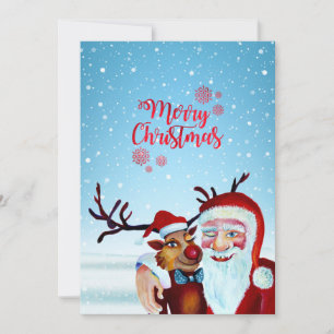 Watercolor Magical Santa Claus Smiling Rudolph Feiertagskarte