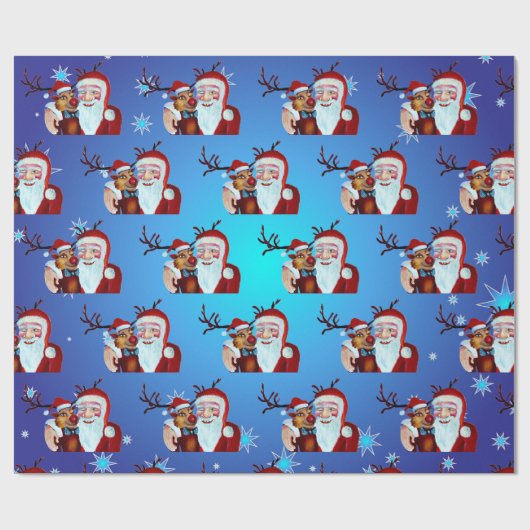 Watercolor Magical Santa Claus Smiling Rudolph Geschenkpapier (Flach)