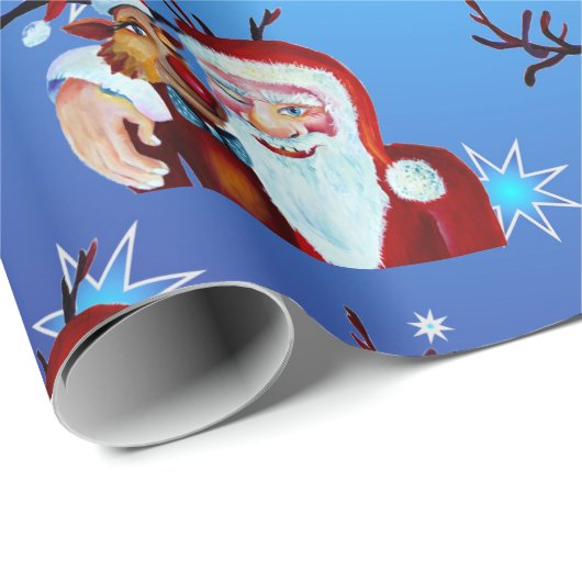 Watercolor Magical Santa Claus Smiling Rudolph Geschenkpapier (Rolleneckpunkt)