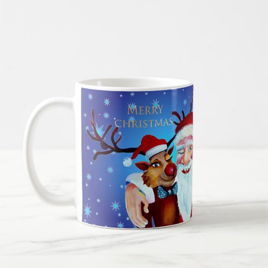 Watercolor Magical Santa Claus Smiling Rudolph Kaffeetasse (Links)