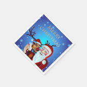 Watercolor Magical Santa Claus Smiling Rudolph Serviette (Ecke)