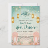 Watercolor Magical Teal and Peach Iftar Invitation Einladung (Vorderseite)