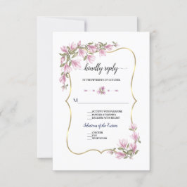 Watercolor Magnolia Blume Bloom Gold Wedding RSVP Karte