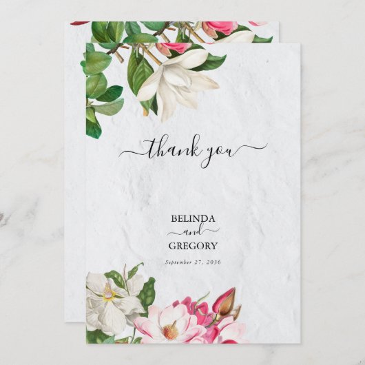 Watercolor Magnolia Blume Hochzeit Dankeskarte (Vorne/Hinten)