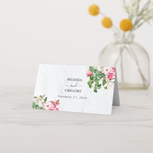 Watercolor Magnolia Blume Hochzeit Platzkarte (Rückseite)