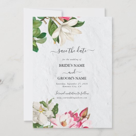 Watercolor Magnolia Blume Hochzeit Save The Date (Vorderseite)