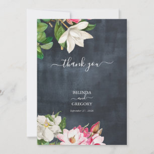 Watercolor Magnolia Blume Hochzeit Schwarz-weiß Dankeskarte