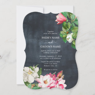 Watercolor Magnolia Blume Hochzeit Schwarz-weiß Einladung