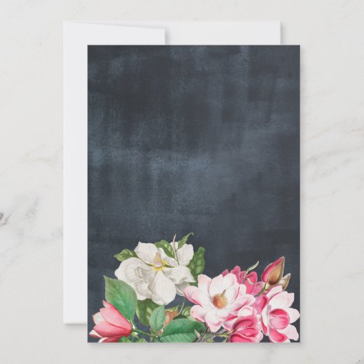 Watercolor Magnolia Blume Hochzeit Schwarz-weiß Einladung (Rückseite)
