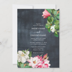 Watercolor Magnolia Blume Hochzeit Schwarz-weiß Einladung