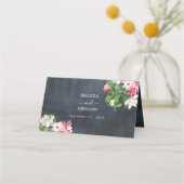 Watercolor Magnolia Blume Hochzeit Schwarz-weiß Platzkarte (Rückseite)