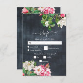 Watercolor Magnolia Blume Hochzeit Schwarz-weiß RSVP Karte (Vorne/Hinten)