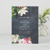 Watercolor Magnolia Blume Hochzeit Schwarz-weiß Save The Date (Stehend Vorderseite)
