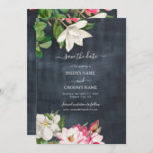 Watercolor Magnolia Blume Hochzeit Schwarz-weiß Save The Date (Vorne/Hinten)