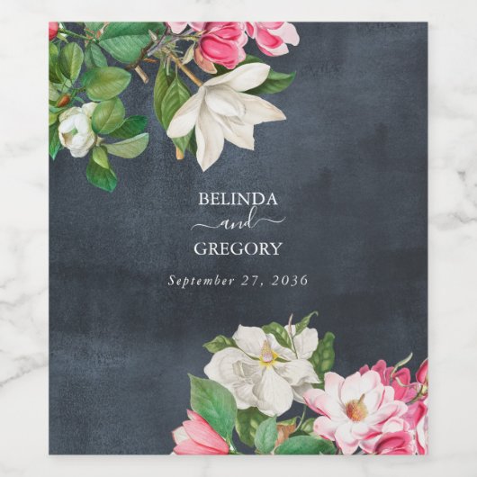 Watercolor Magnolia Blume Hochzeit Schwarz-weiß Weinetikett (Einzelnes Label)