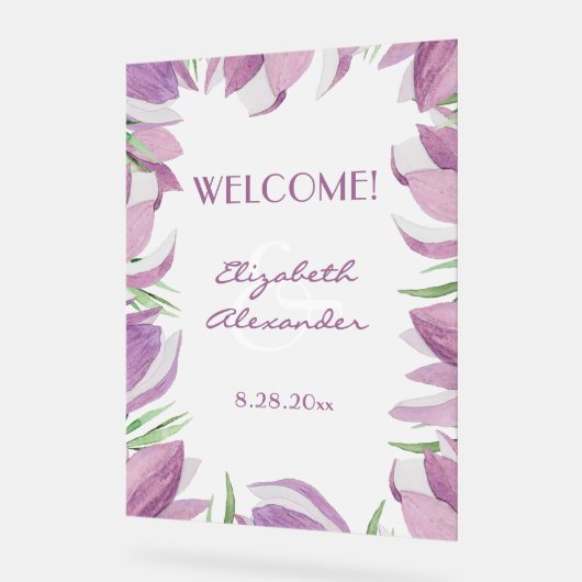 Watercolor Magnolia Blumenzwiese Willkommen Acrylschild (Winkel)