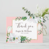 Watercolor Magnolia Blush Wedding Danke (Stehend Vorderseite)