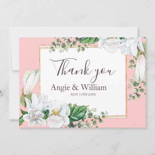 Watercolor Magnolia Blush Wedding Danke (Vorderseite)