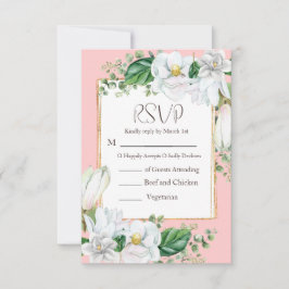 Watercolor Magnolia Blush Wedding RSVP Karte
