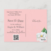 Watercolor Magnolia Blush Wedding Save the Date Postkarte (Rückseite)