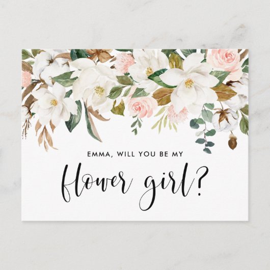 Watercolor Magnolia Cotton Garland Flower Girl Postkarte (Vorderseite)