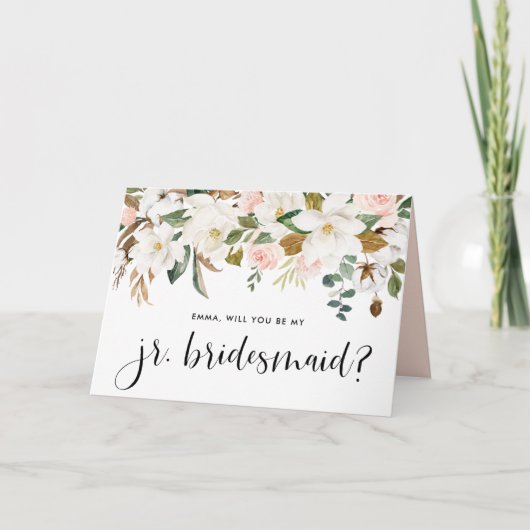 Watercolor Magnolia Cotton Garland Jr. Bridesmaid Karte (Vorderseite)