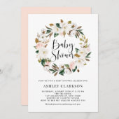 Watercolor Magnolia Cotton Wreath Baby Dusche Einladung (Vorne/Hinten)