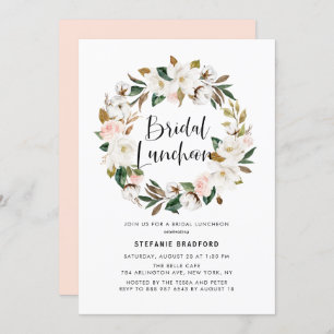 Watercolor Magnolia Cotton Wreath Bridal Luncheon Einladung