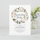 Watercolor Magnolia Cotton Wreath Graduation Party Einladung (Stehend Vorderseite)