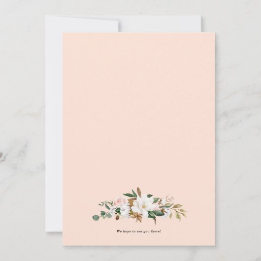 Watercolor Magnolia Cotton Wreath Polterabend Einladung (Rückseite)