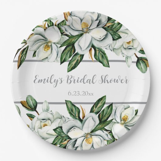 Watercolor Magnolia Grüne Hochzeit Pappteller (Vorderseite)