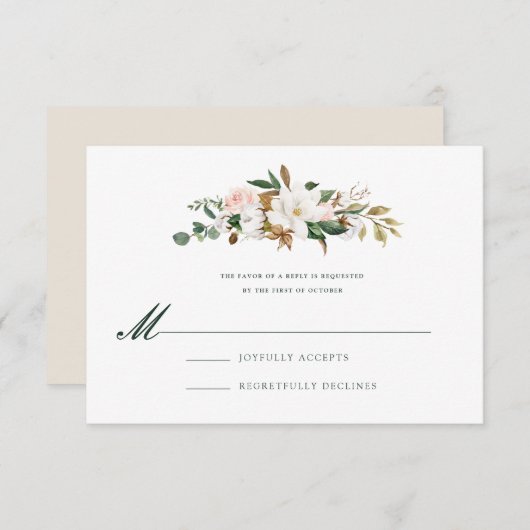 Watercolor Magnolia Hochzeit Einladung (Vorne/Hinten)