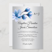 Watercolor Magnolia Navy Blue Silver Gray Wedding Einladung (Vorderseite)