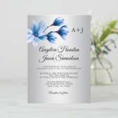 Watercolor Magnolia Navy Blue Silver Gray Wedding Einladung (Stehend Vorderseite)