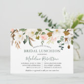 Watercolor Magnolia Roses Sage Green Bridal Lunch Einladung (Stehend Vorderseite)