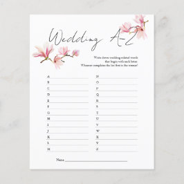 Watercolor Magnolia Wedding A-Z Brautparty Game Flyer
