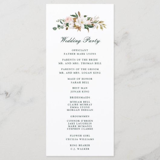 Watercolor Magnolia Wedding Program Programm (Rückseite)