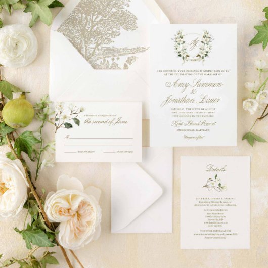 Watercolor Magnolia Wedding Wappen Einladung