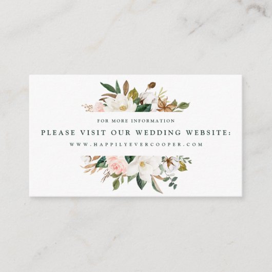 Watercolor Magnolia Wedding Website Cards Begleitkarte (Vorderseite)